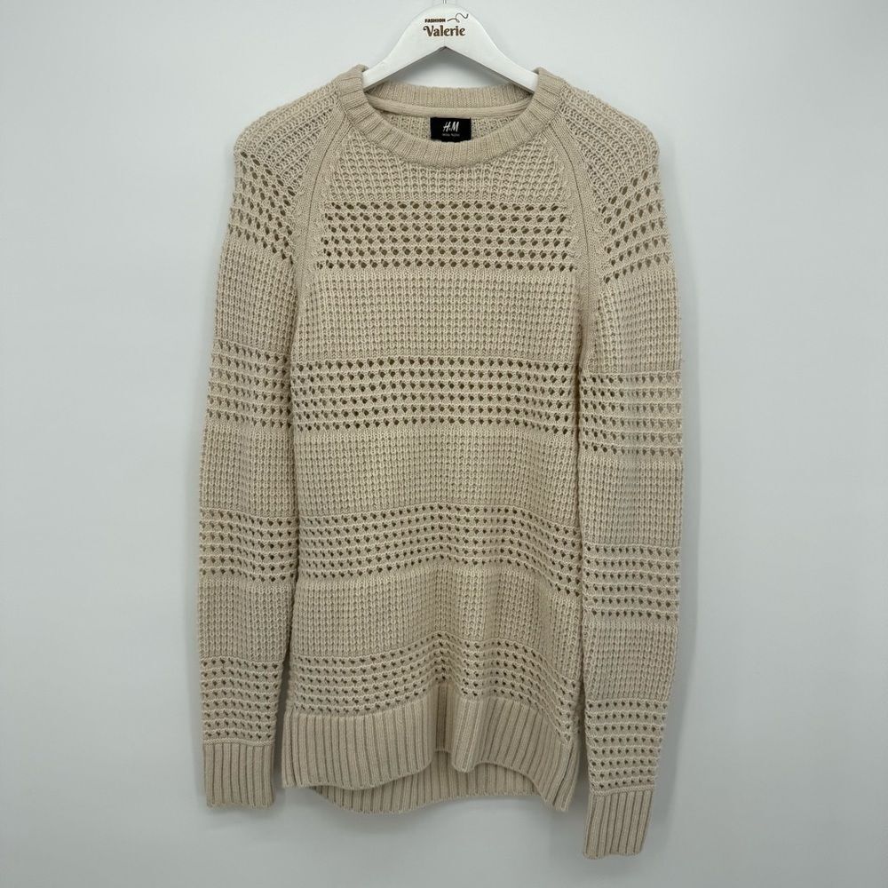 H&M Cream Wool Blend Cable Knit Sweater Top Size Medium Neutral